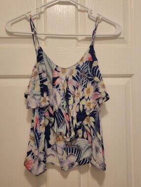 American Eagle Outfitters Navy Floral Ruffle Cami Size Small